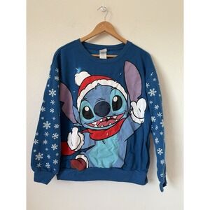 Disney Lilo & Stitch CHRISTMAS Sweatshirt Blue ADULT SZ XL‎ Lights DO NOT Work